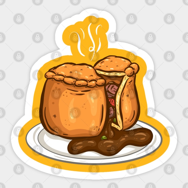 Meat Pie Cartoon Gravy on Plate Sticker by Squeeb Creative